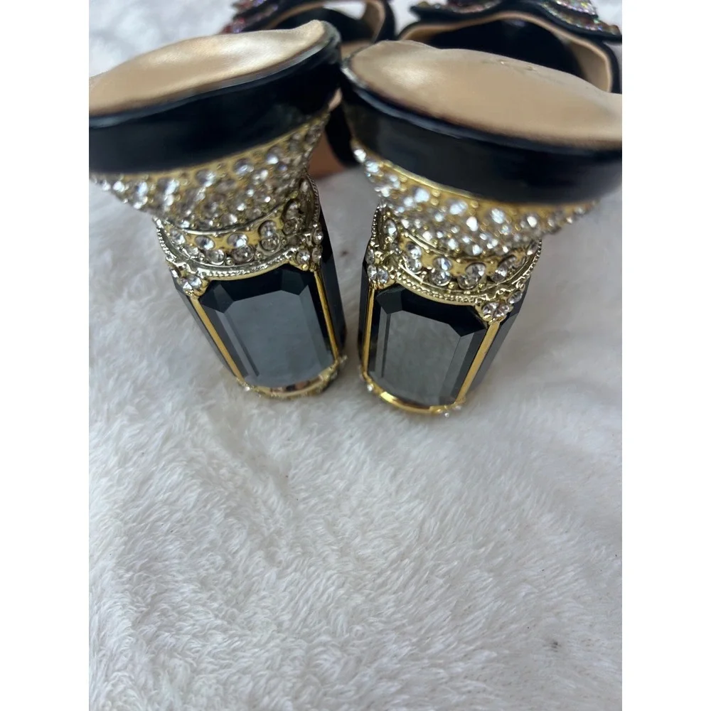 Kobzin Crystal Butterfly Mules Womens Size 11 Black Excellent Jeweled Block Heel - Picture 9 of 11